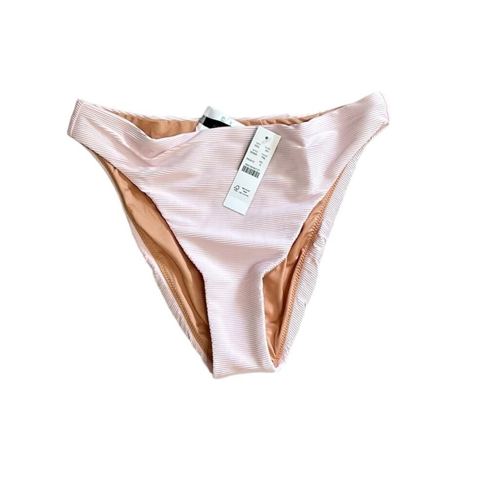 J.Crew Blush Pink Ribbed Curved Waist Bikini Bottom, Women’s, Size S